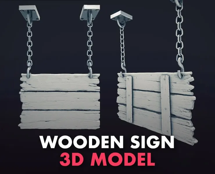 3D 3-Tier Hanging Wooden Sign - High Poly