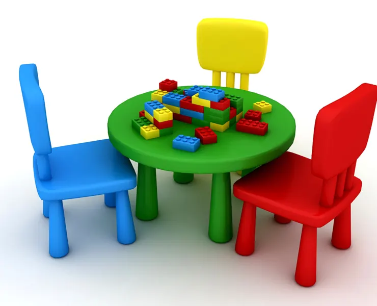 Kindergarten Table Chair 02 Low-poly 3D model