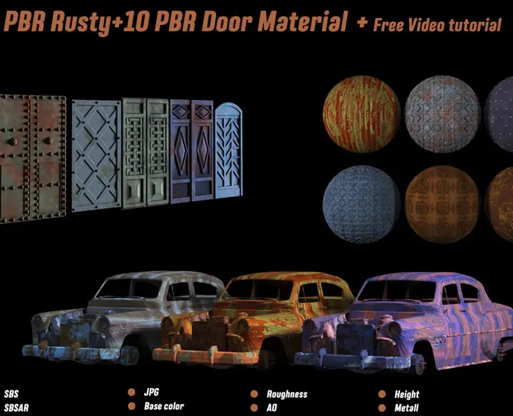 10 PBR rusty metal + 11 PBR door material