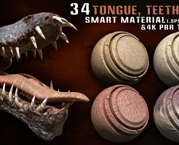 34 Tongue, Teeth, Gum Smart Material and 4k PBR Textures - vol12