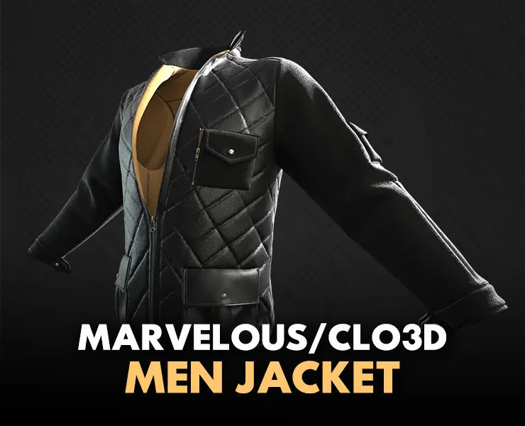 Men Jacket / Marvelous Designer , Clo3d Project + OBJ , FBX