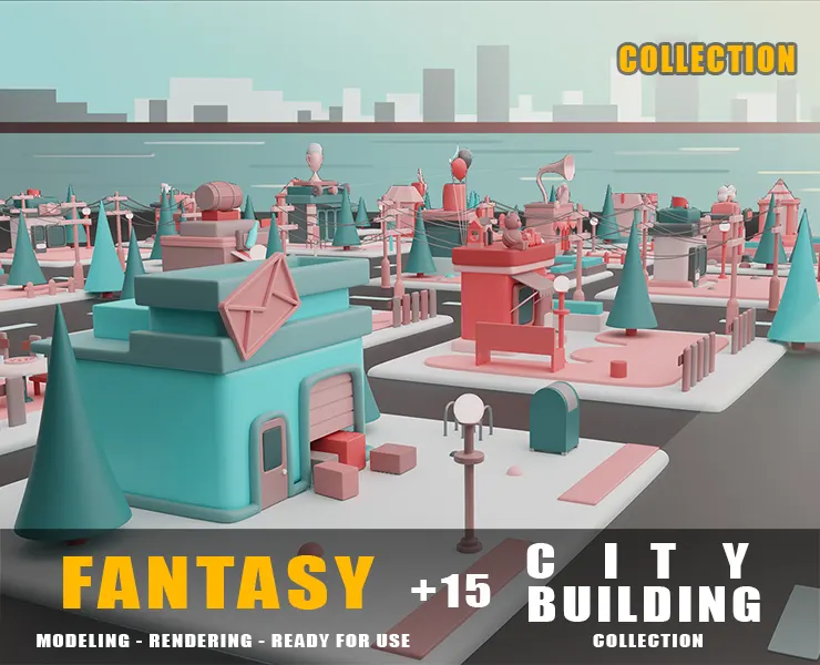 fantasy building collection cartoon city