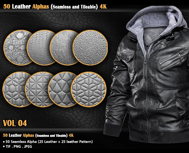 50 Leather Alphas (Seamless and Tileable) 4K