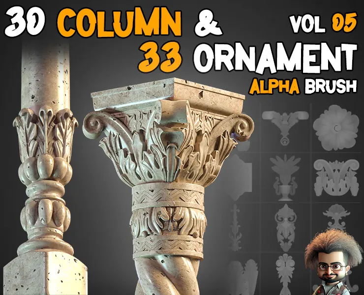 30 Columns + 33 Ornaments brush + 3D Models  - Free Tutorials – Vol 5