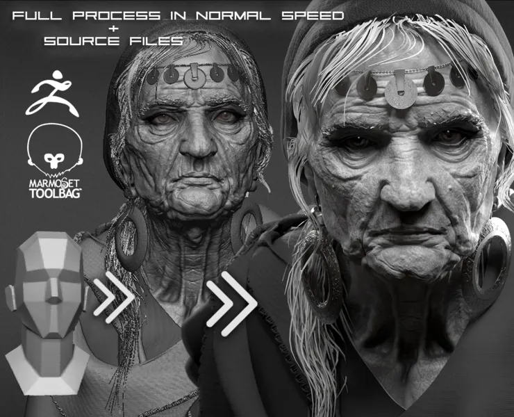 Old Lady project files + FULL video process in normal speed (without explanation)