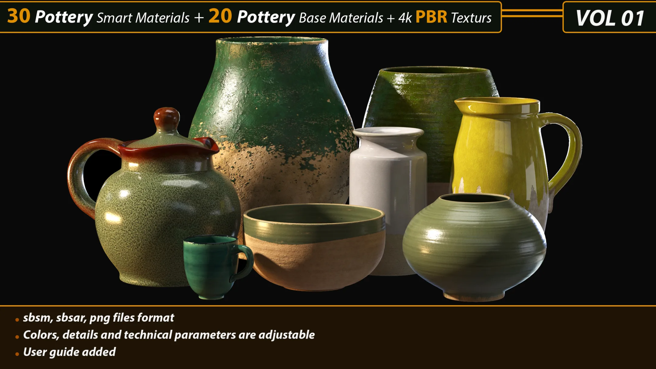 30 Pottery Smart material + 20 Pottery Base Material + 4k PBR Textures