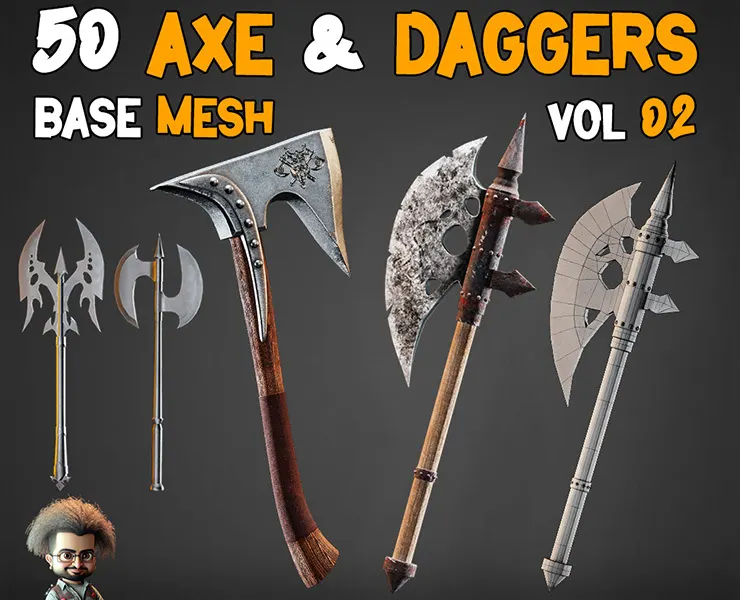 50 Axe & Daggers Base Mesh - VOL 02 ( Game Ready )