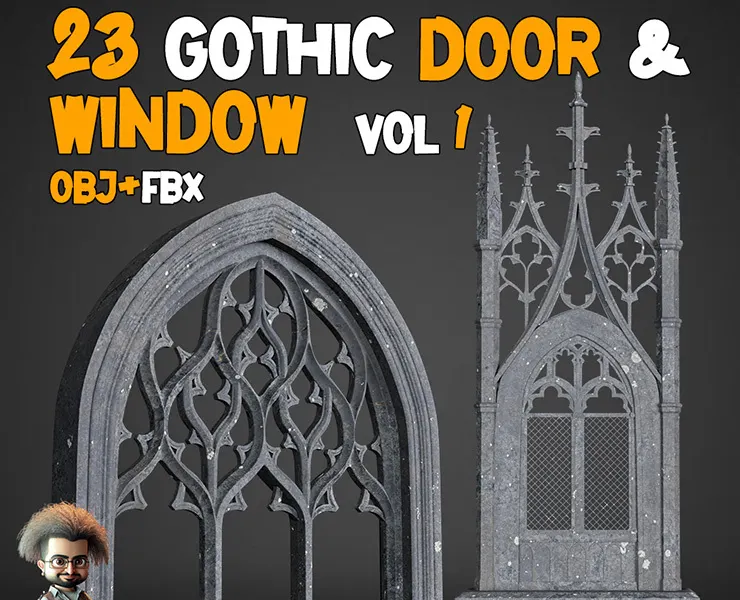 23 Gothic Door & Window 3D Model - Vol 1