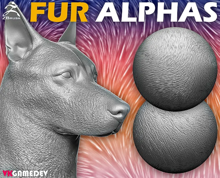 15 Fur Alphas for ZBrush (Tileable)