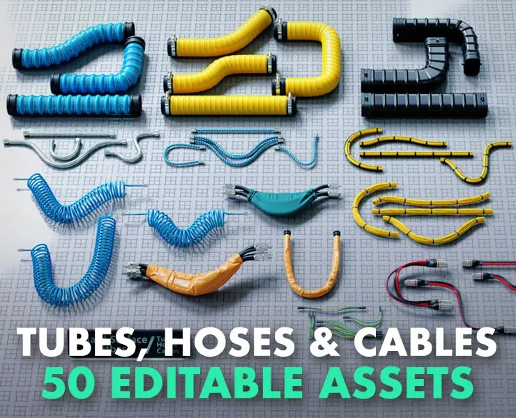 Hard Surface Kitbash Pack - Editable Tubes, Hoses, Cables