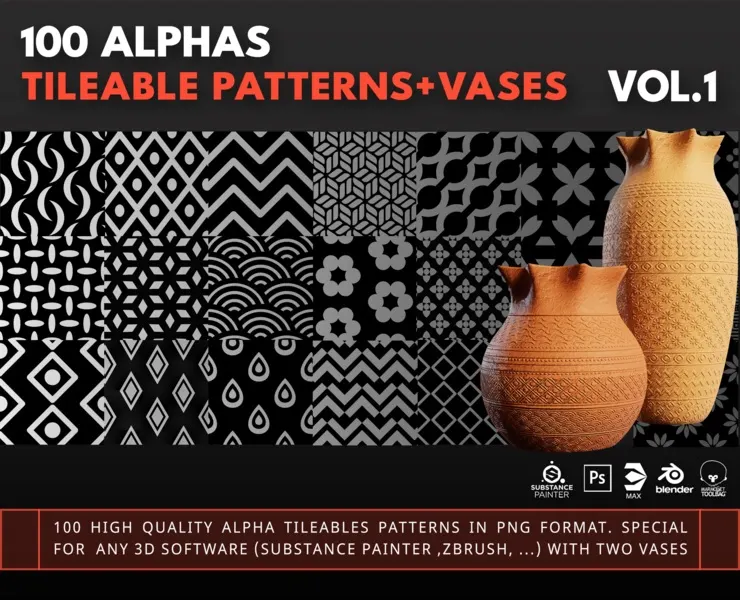 100 Alphas-Tileable pattern+vases