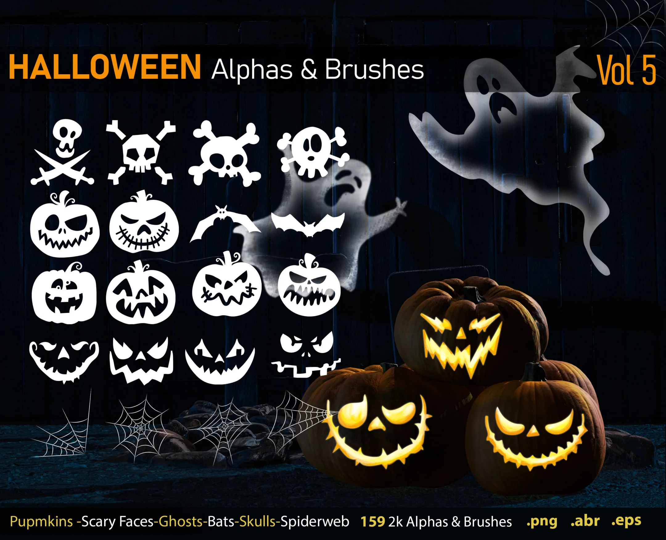 Halloween Alphas & Brushes + eps Files-Vol5
