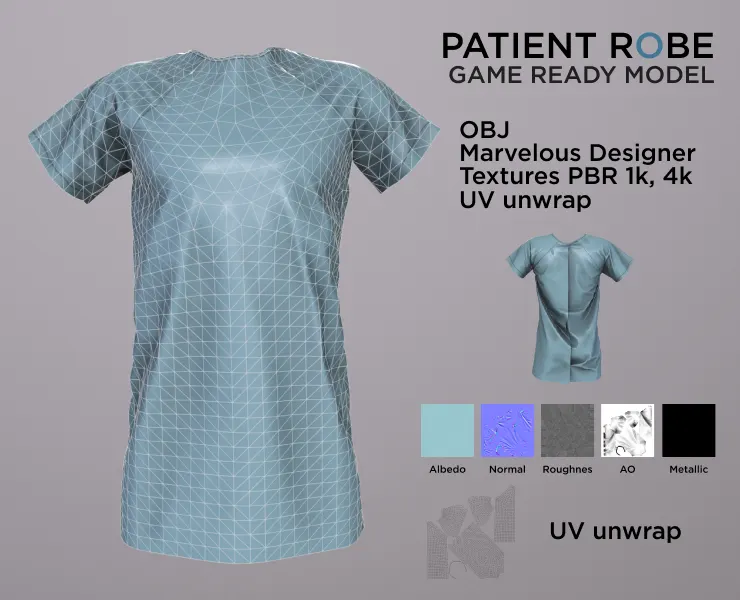 Patient robe Game ready Low-poly 3D model