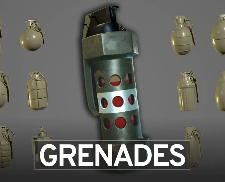 30 Gernades and Smoke Basemesh Vol.03 (Game Ready)