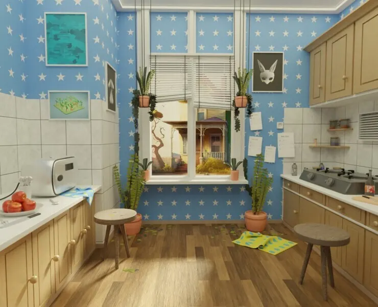 Home Kitchen Interior Environment Cartoon Style