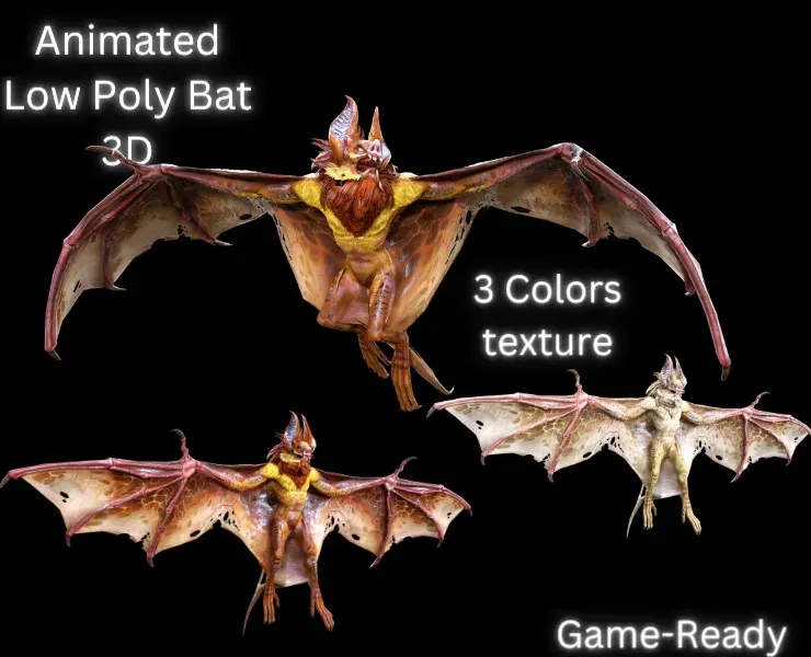 Low Poly Bat 3D Animal-Ready for Games-10 Animations