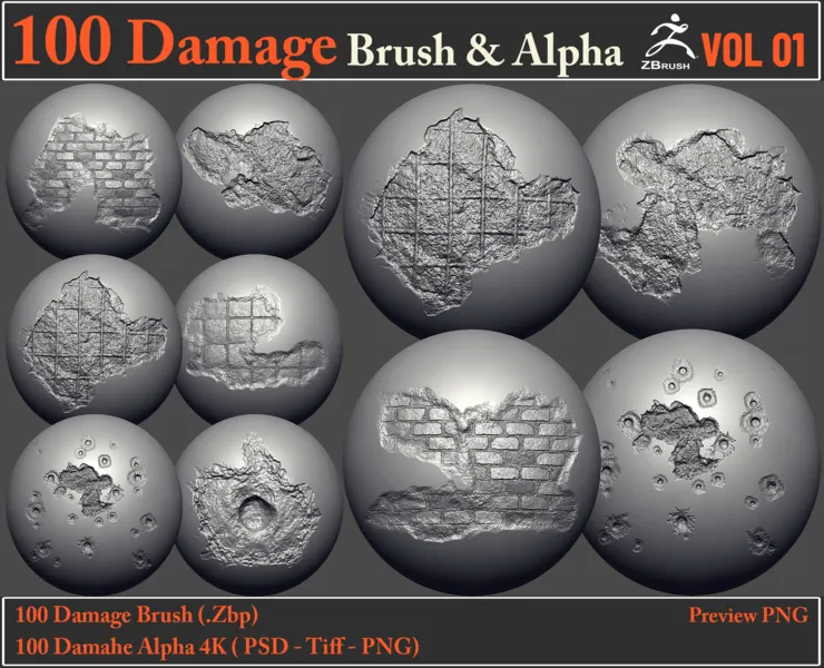 100 Damage Brush & Alpha VOL 01