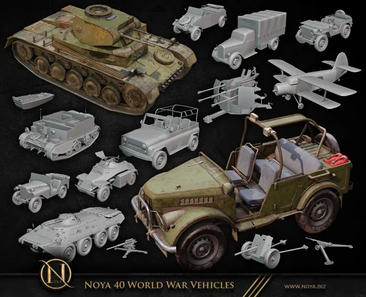 Noya 40 World War Vehicles And Equipment 3D Model Collection