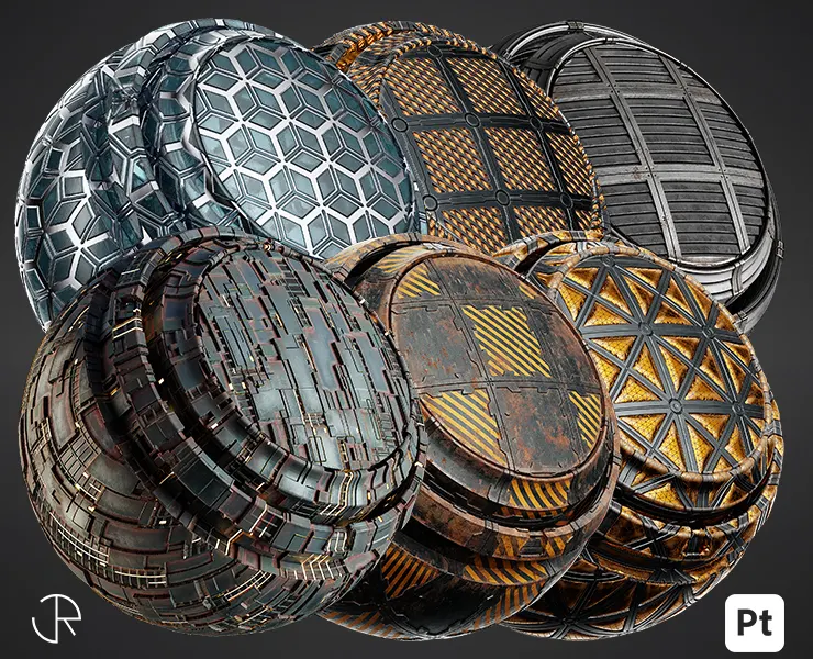 AstroMat Vol 01 | Sci-Fi Smart Materials + Sci-Fi pattern + PBR Textures