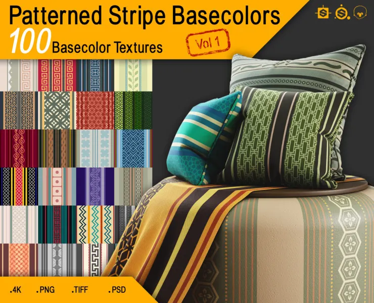 100 Patterned Stripe Basecolor Textures (4K) Vol 1