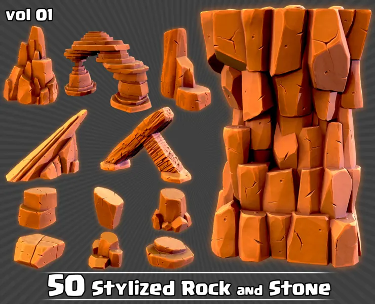 50 Stylized Rock & Stone + IMM Brush