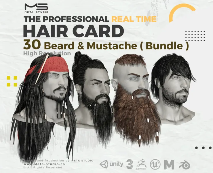 30 Beard and Mustache (Bundle) Realtime Hair card - 50% OFF for a limited time