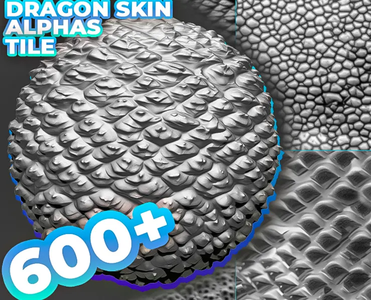 600+ Reptile, Dragon, Snake Skin Alphas for ZBrush (Displacement map) vol.3