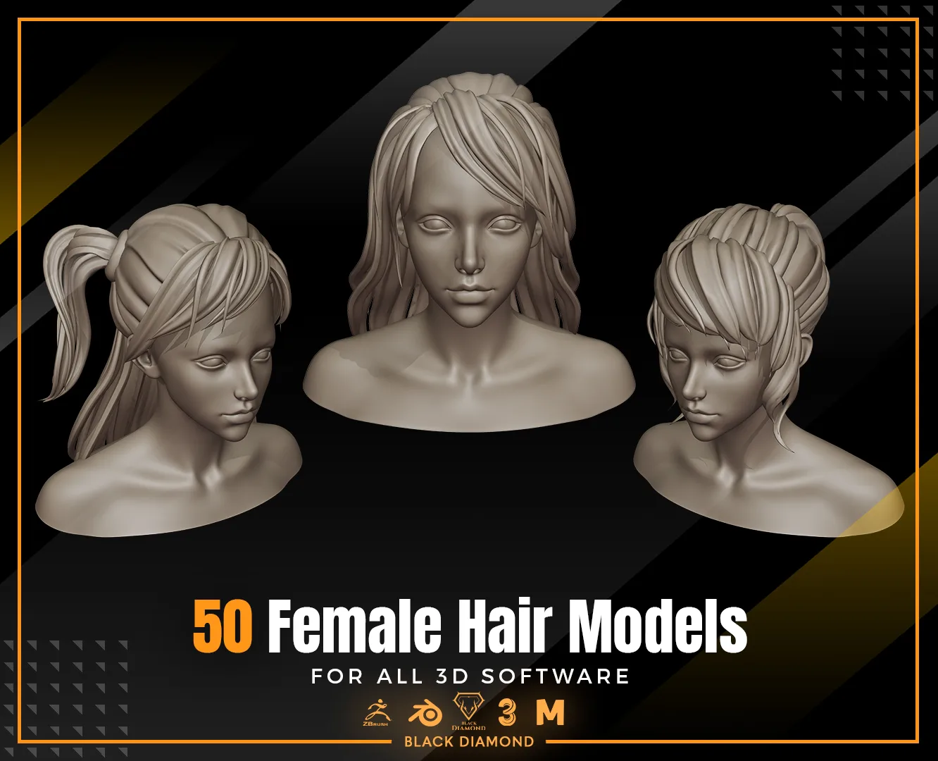 50 Female Hair Models ( FOR ALL 3D SOFTWARE )