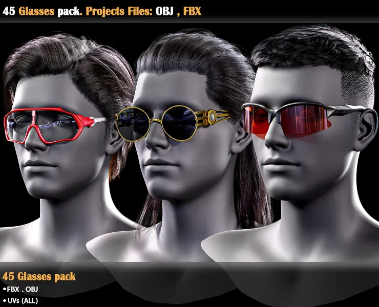 45 Glasses pack . Projects Files: OBJ , FBX (VOL 02)