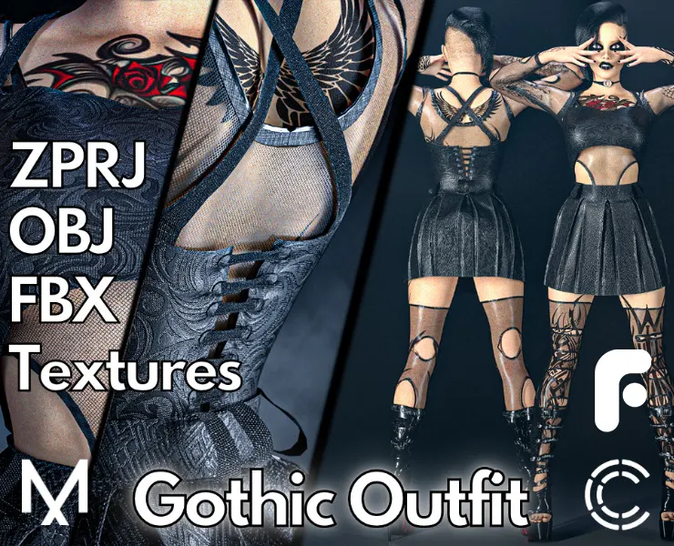 Gothic Outfit No.1 (Marvelous Designer & Clo3d & FBX & OBJ & Texture)