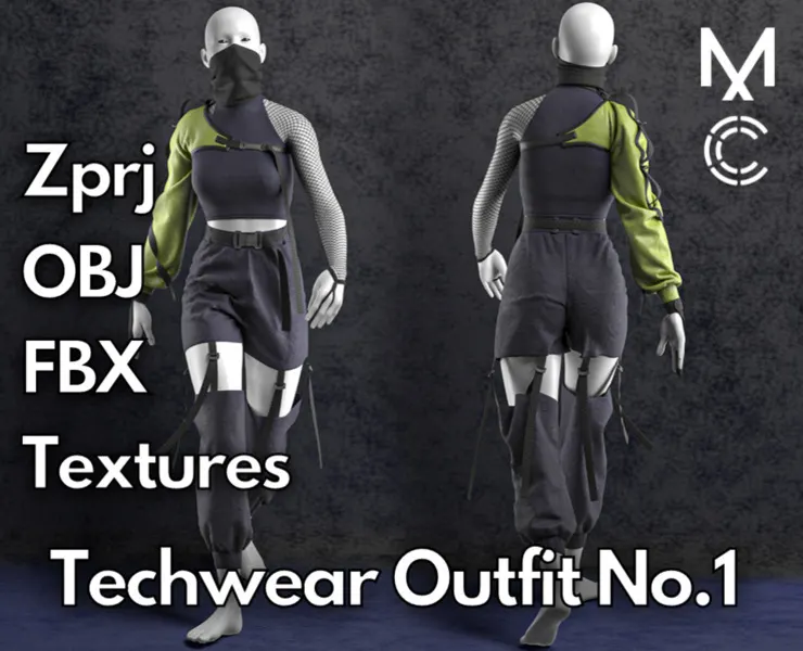 Techwear No.1 (Marvelous Designer & Clo3d & FBX & OBJ & Texture)