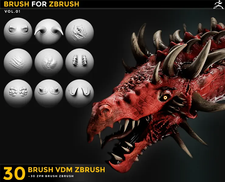 30 Vdm Brush Draogon for Zbrush zbr Vol 01