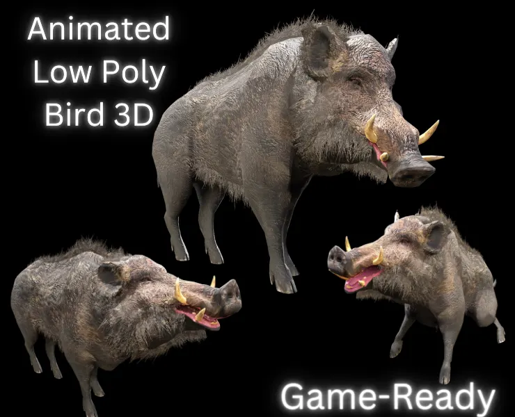 Low Poly Boar 3D Animal - Ready for Games (11 Animations)