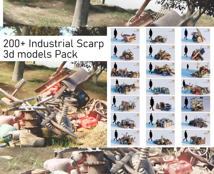 200+ Industrial Debris Scrap Trash 3d models Pack