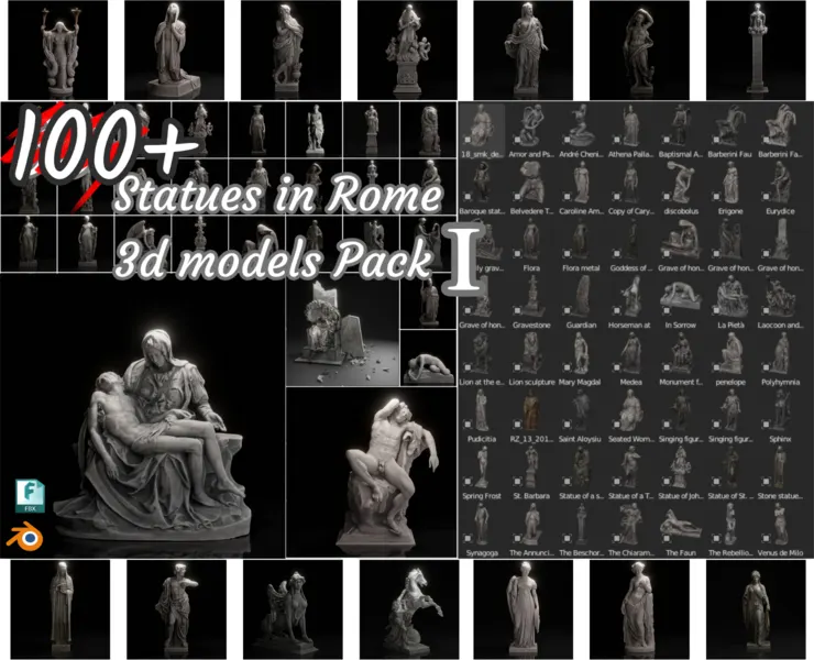 100+ Scaned Famous Statues in Rome 3d models Pack Ⅰ