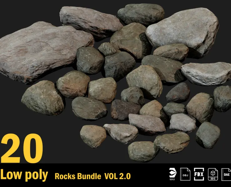 20 Low poly Rock Bundle Vol 2