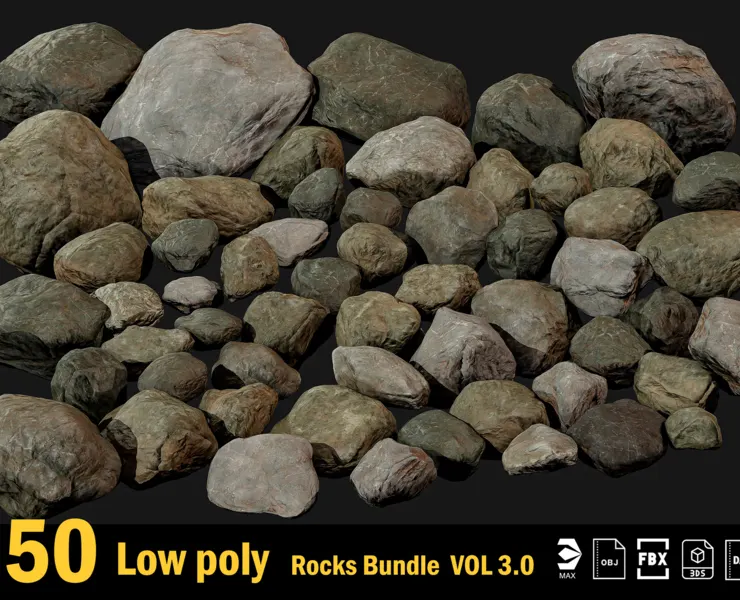 50 Low poly Rock Collection Vol 3