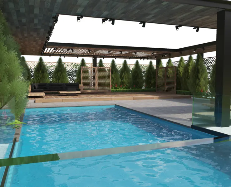 Roof Garden with suspended pool and outdoor furniture