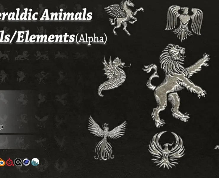 170 Heraldic Animals Symbols/Elements (Alpha,Brush)