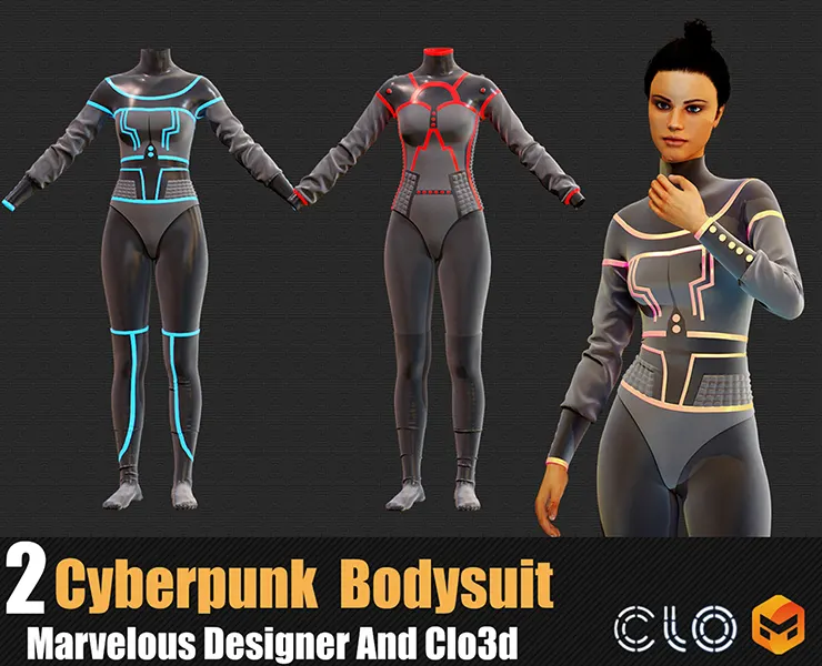 2 Cyberpunk Bodysuit In Marvelous Designer / Clo3D .