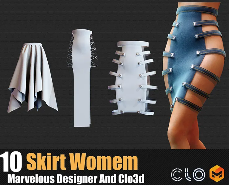 10 Skirt Female Outfit In Marvelous Designer / Clo3D