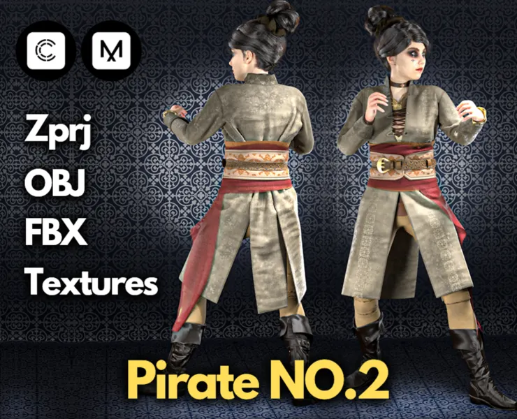 Pirate No.2 (Marvelous Designer & Clo3d & FBX & OBJ & Texture)