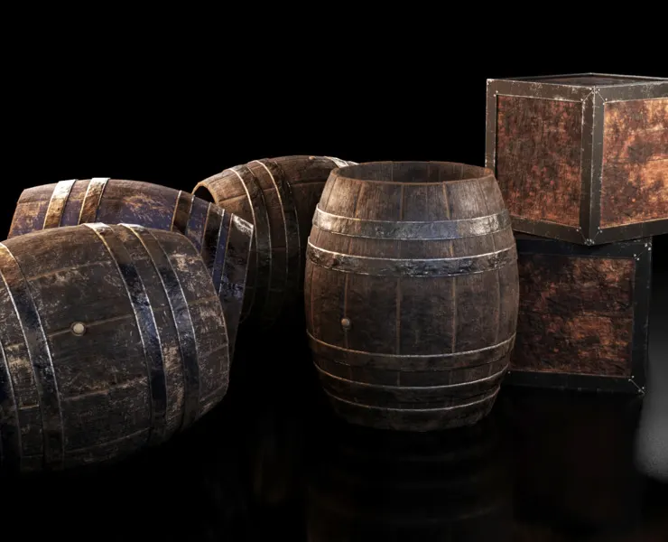 Barrels & Box Barrel 3D Model