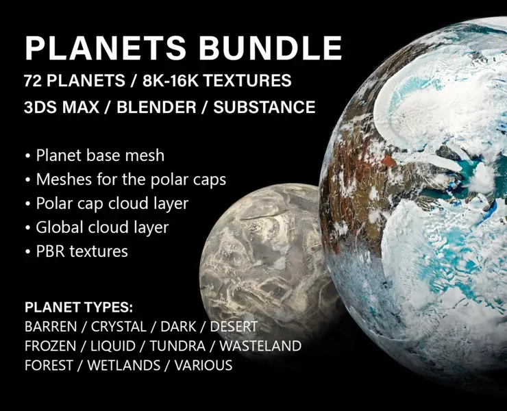 72 PBR Planets Bundle - 8K-16K Textures (Free Sample)