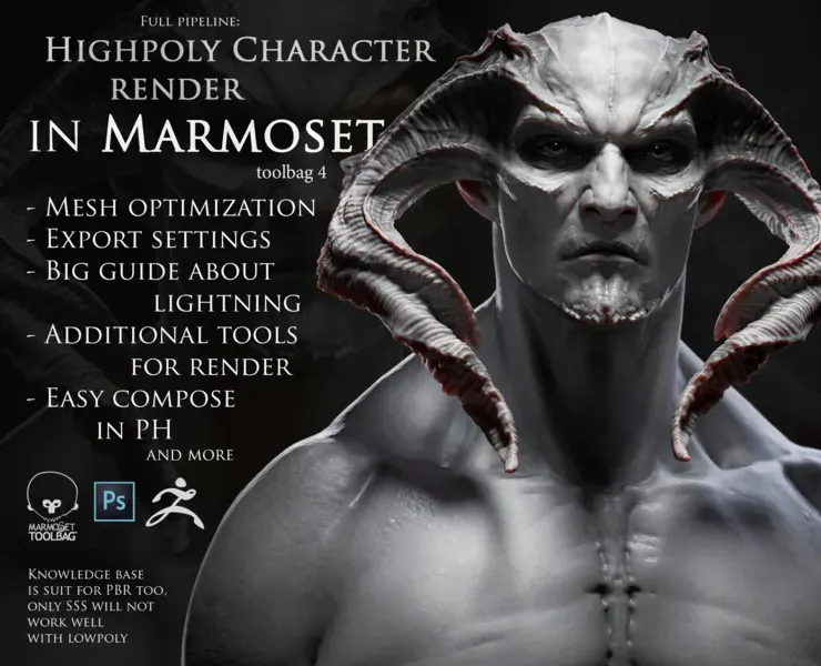 Full pipeline of Highpoly Character render in Marmoset 4 + Compose in PS [RUS|ENG]