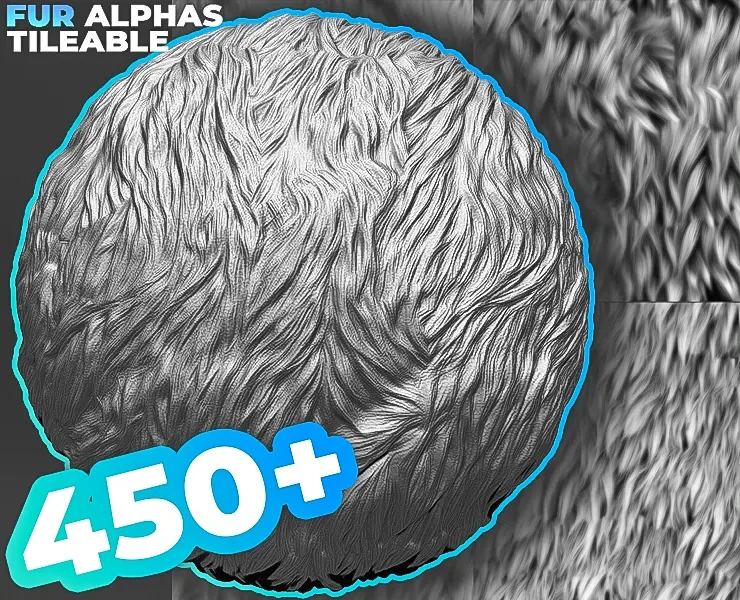 450+ Fur Alphas (Displacement Maps) for ZBrush, Blender, Substance Painter vol.9