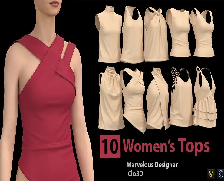 10 Women's Tops + Zprj +Obj + Fbx