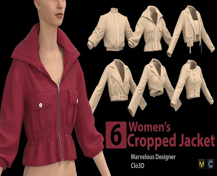 6 Women's Cropped Jackets + Zprj +Obj + Fbx