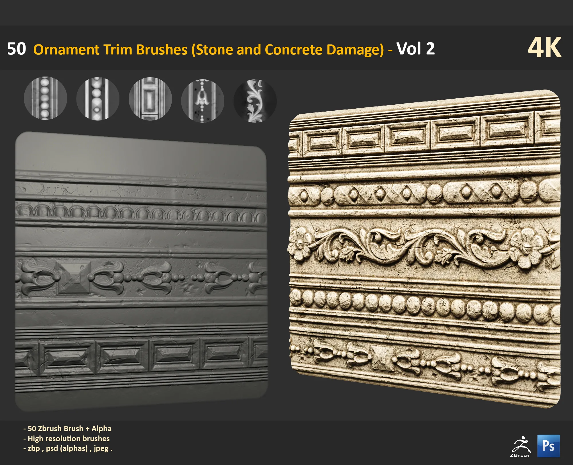 50 Ornament Trim Brushes (Stone and Concrete Damage) - Vol 2