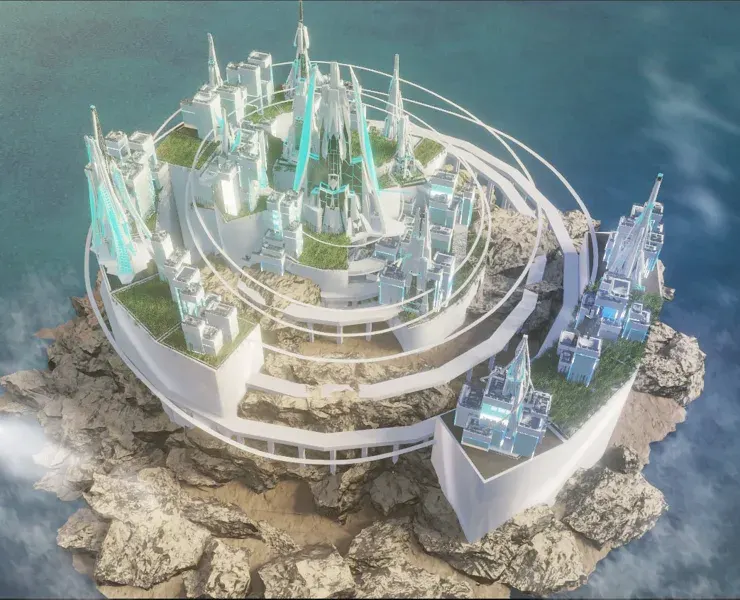 ci-Fi Futuristic Future Fantasy City Island Cityscape Castle & 50 Unique Buildings Kitbash Pack